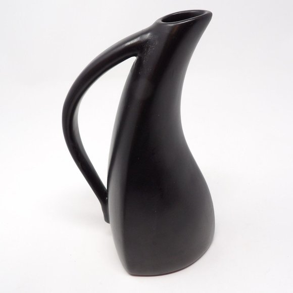 Vintage Black Tone on Tone Glazed Ceramic Pitcher Matte with Glossy Stripes Uniq - Picture 7 of 10